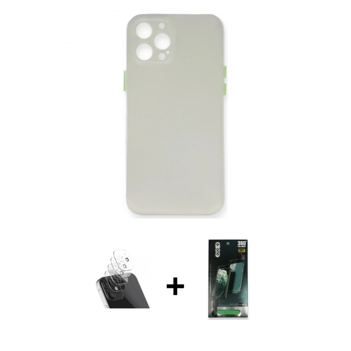 MARSİLYAN™- iPhone 12 Pro Kılıf Yadigar Yansıma Serisi - Siyah 360 Mat Full Body Arka Koruyucu + Kamera Lens Koruma Cam - SF