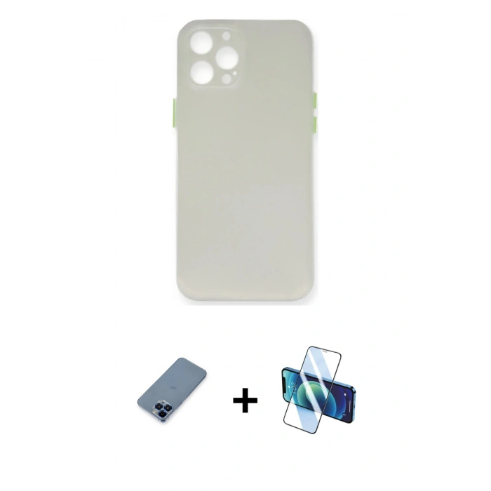 MARSİLYAN™- iPhone 12 Pro Kılıf Yadigar Yansıma Serisi - Siyah 3D Antistatik Cam Ekran Koruyucu + Metal Kamera Lens Koruma Cam - MI