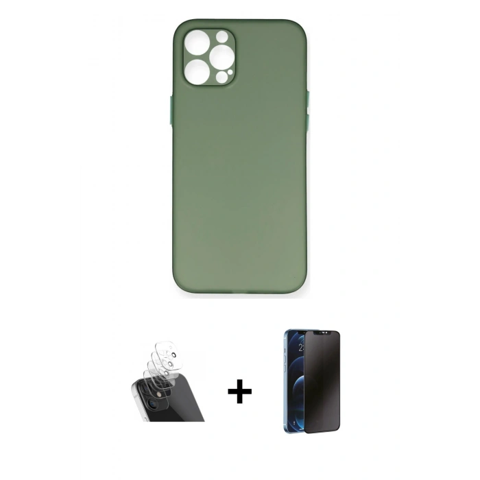 MARSİLYAN™- iPhone 12 Pro Kılıf Yadigar Yansıma Serisi - Siyah 3D Antistatik Hayalet Cam Ekran Koruyucu + Kamera Lens Koruma Cam - SF