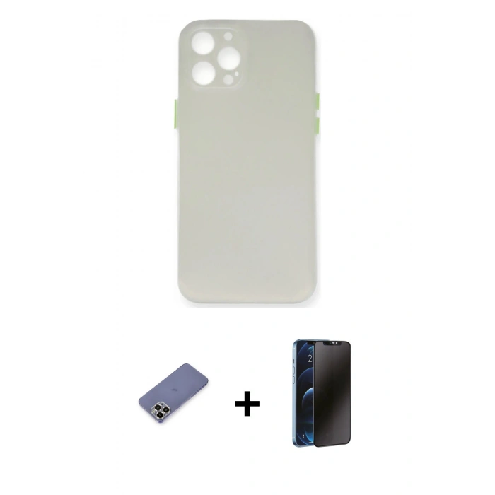 MARSİLYAN™- iPhone 12 Pro Kılıf Yadigar Yansıma Serisi - Siyah 3D Antistatik Hayalet Cam Ekran Koruyucu + Metal Kamera Lens Koruma Cam - GD