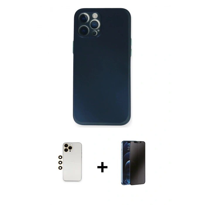 MARSİLYAN™- iPhone 12 Pro Kılıf Yadigar Yansıma Serisi - Siyah 3D Antistatik Hayalet Cam Ekran Koruyucu + Shine Kamera Lens - GD