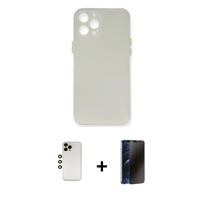 MARSİLYAN™- iPhone 12 Pro Kılıf Yadigar Yansıma Serisi - Siyah 3D Antistatik Hayalet Cam Ekran Koruyucu + Shine Kamera Lens - GD