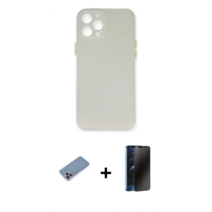 MARSİLYAN™- iPhone 12 Pro Kılıf Yadigar Yansıma Serisi - Siyah 3D Antistatik Hayalet Cam Ekran Koruyucu + Shine Kamera Lens Koruma Cam - PE