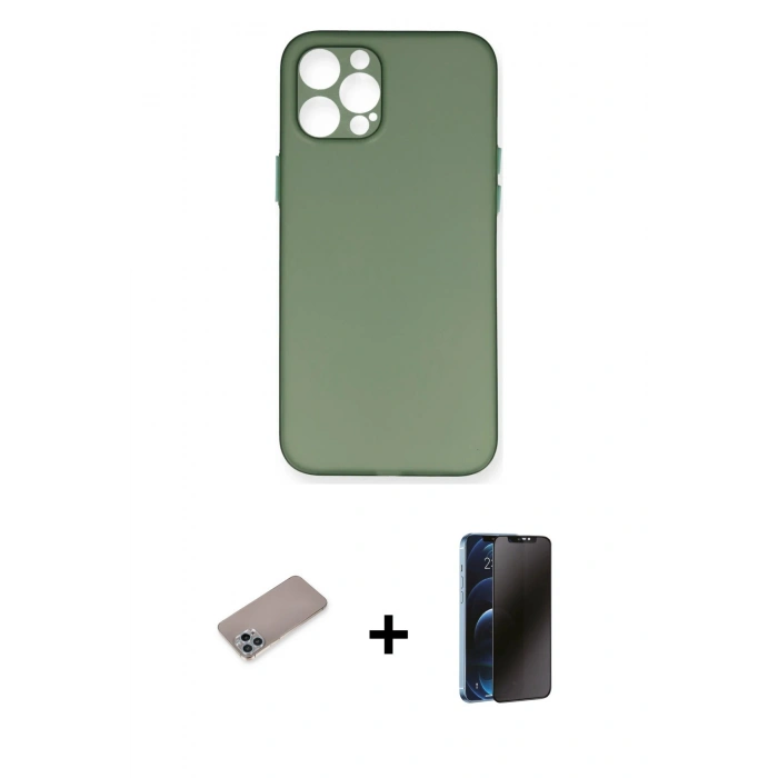 MARSİLYAN™- iPhone 12 Pro Kılıf Yadigar Yansıma Serisi - Siyah 3D Antistatik Hayalet Cam Ekran Koruyucu + Shine Kamera Lens Koruma Cam - SABE