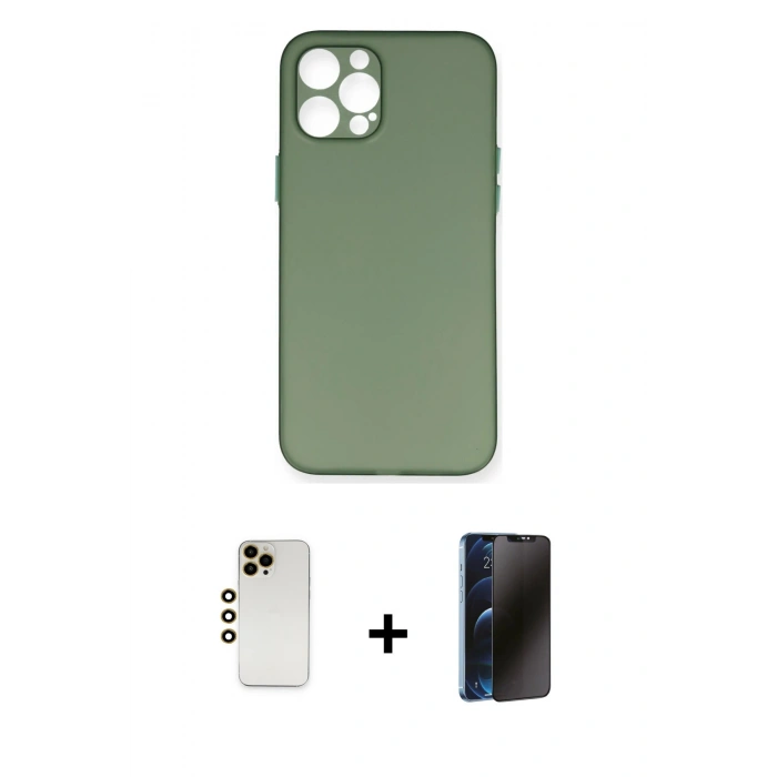 MARSİLYAN™- iPhone 12 Pro Kılıf Yadigar Yansıma Serisi - Siyah 3D Antistatik Hayalet Cam Ekran Koruyucu + Shine Kamera Lens - GD