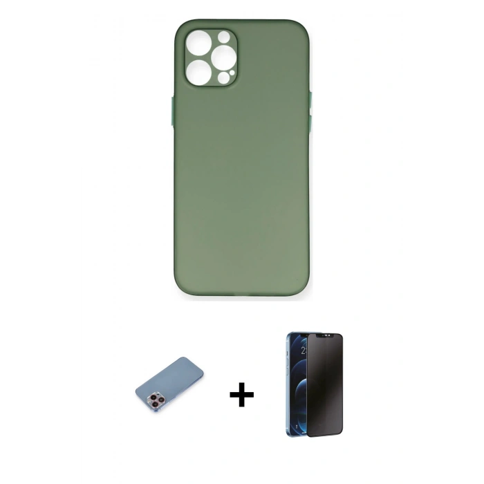 MARSİLYAN™- iPhone 12 Pro Kılıf Yadigar Yansıma Serisi - Siyah 3D Antistatik Hayalet Cam Ekran Koruyucu + Shine Kamera Lens Koruma Cam - PE