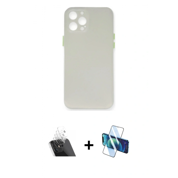 MARSİLYAN™- iPhone 12 Pro Kılıf Yadigar Yansıma Serisi - Siyah 3D Antistatik Seramik Nano Ekran Koruyucu + Şeffaf Kamera Lens Koruma Cam