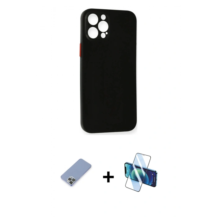 MARSİLYAN™- iPhone 12 Pro Kılıf Yadigar Yansıma Serisi - Siyah 3D Antistatik Seramik Nano Ekran Koruyucu + Metal Kamera Lens Koruma Cam - KUYL