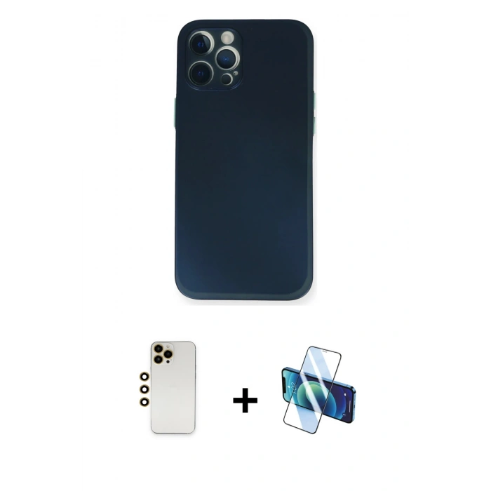 MARSİLYAN™- iPhone 12 Pro Kılıf Yadigar Yansıma Serisi - Siyah 3D Antistatik Seramik Nano Ekran Koruyucu + Shine Kamera Lens - GD