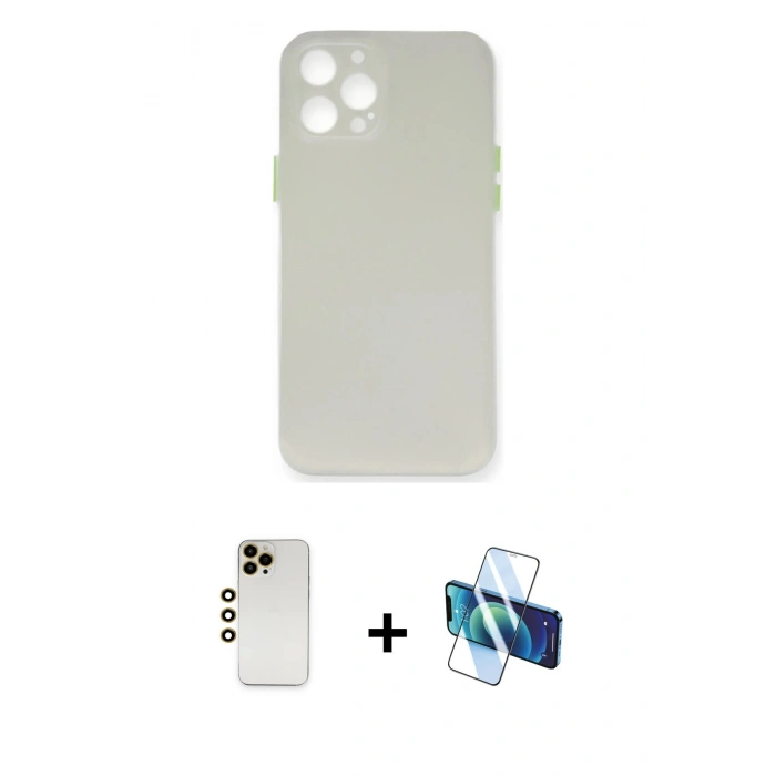 MARSİLYAN™- iPhone 12 Pro Kılıf Yadigar Yansıma Serisi - Siyah 3D Antistatik Seramik Nano Ekran Koruyucu + Shine Kamera Lens - GD