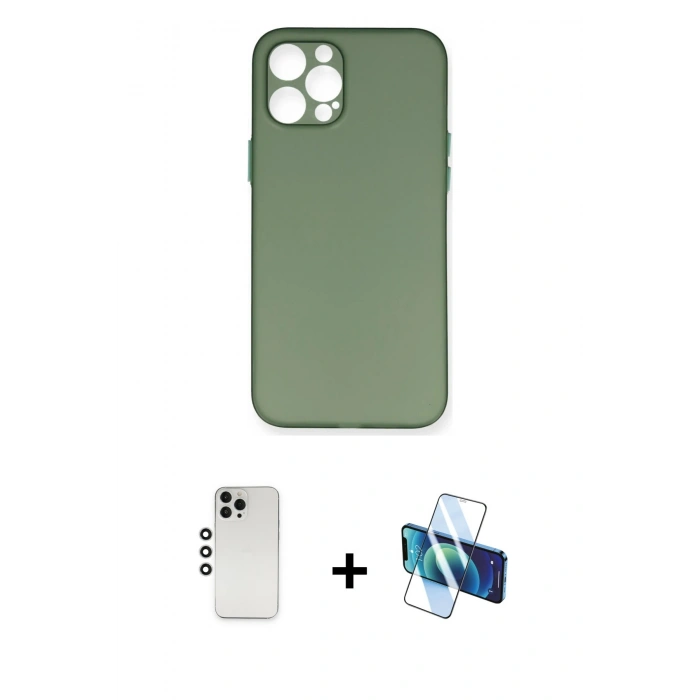 MARSİLYAN™- iPhone 12 Pro Kılıf Yadigar Yansıma Serisi - Siyah 3D Antistatik Seramik Nano Ekran Koruyucu + Shine Kamera Lens - GS