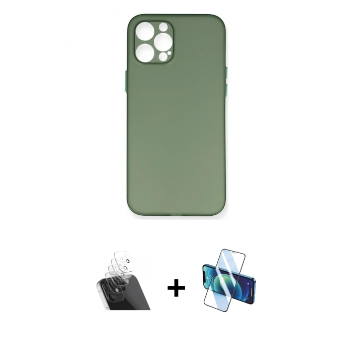 MARSİLYAN™- iPhone 12 Pro Kılıf Yadigar Yansıma Serisi - Siyah 3D Antistatik Seramik Nano Ekran Koruyucu + Şeffaf Kamera Lens Koruma Cam