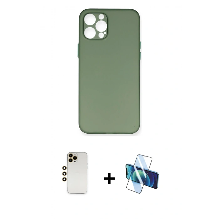 MARSİLYAN™- iPhone 12 Pro Kılıf Yadigar Yansıma Serisi - Siyah 3D Antistatik Seramik Nano Ekran Koruyucu + Shine Kamera Lens - GD