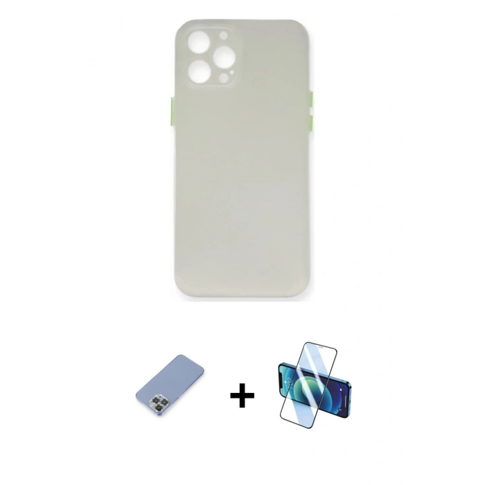 MARSİLYAN™- iPhone 12 Pro Kılıf Yadigar Yansıma Serisi - Siyah 3D Antistatik Seramik Nano Ekran Koruyucu + Metal Kamera Lens Koruma Cam - KUYL