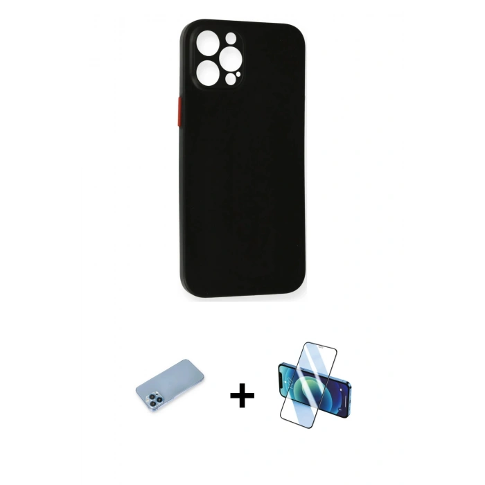 MARSİLYAN™- iPhone 12 Pro Kılıf Yadigar Yansıma Serisi - Siyah 3D Antistatik Seramik Nano Ekran Koruyucu + Shine Kamera Lens Koruma Cam - MI
