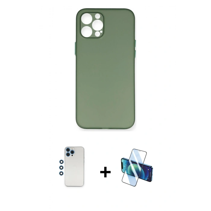 MARSİLYAN™- iPhone 12 Pro Kılıf Yadigar Yansıma Serisi - Siyah 3D Antistatik Seramik Nano Ekran Koruyucu + Shine Kamera Lens - MI