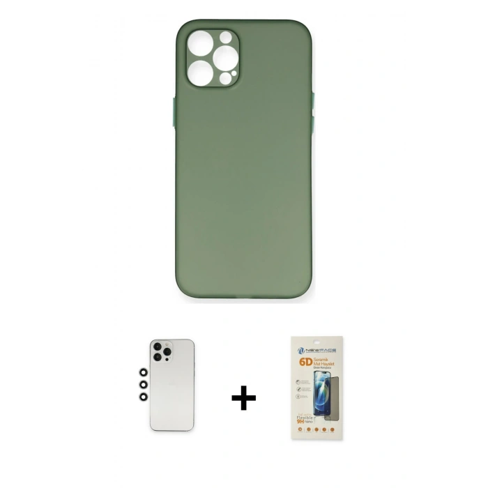 MARSİLYAN™- iPhone 12 Pro Kılıf Yadigar Yansıma Serisi - Siyah 6D Mat Seramik Hayalet Nano Ekran Koruyucu + Shine Kamera Lens - GS