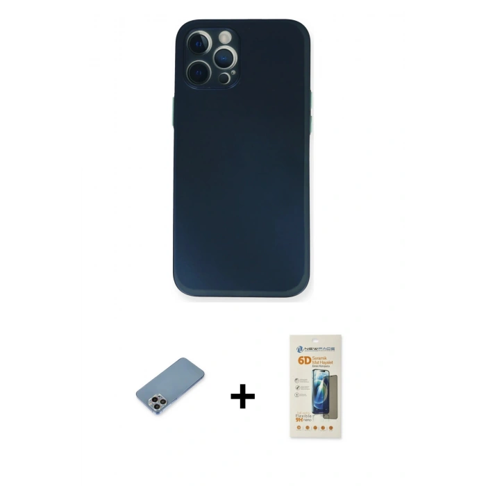 MARSİLYAN™- iPhone 12 Pro Kılıf Yadigar Yansıma Serisi - Siyah 6D Mat Seramik Hayalet Nano Ekran Koruyucu + Shine Kamera Lens Koruma Cam - GI