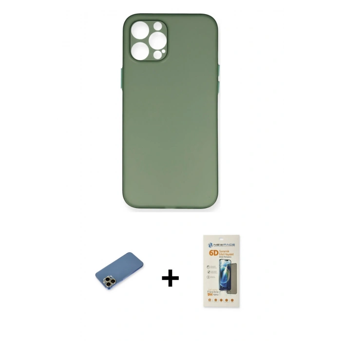 MARSİLYAN™- iPhone 12 Pro Kılıf Yadigar Yansıma Serisi - Siyah 6D Mat Seramik Hayalet Nano Ekran Koruyucu + Shine Kamera Lens Koruma Cam - GD