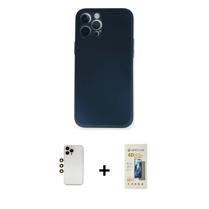 MARSİLYAN™- iPhone 12 Pro Kılıf Yadigar Yansıma Serisi - Siyah 6D Mat Seramik Hayalet Nano Ekran Koruyucu + Shine Kamera Lens - GD