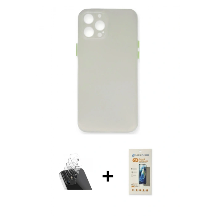 MARSİLYAN™- iPhone 12 Pro Kılıf Yadigar Yansıma Serisi - Siyah 6D Mat Seramik Hayalet Nano Ekran Koruyucu + Kamera Lens Koruma Cam - SF
