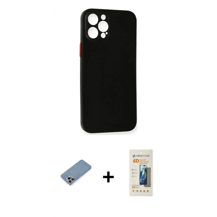 MARSİLYAN™- iPhone 12 Pro Kılıf Yadigar Yansıma Serisi - Siyah 6D Mat Seramik Hayalet Nano Ekran Koruyucu + Shine Kamera Lens Koruma Cam - GI