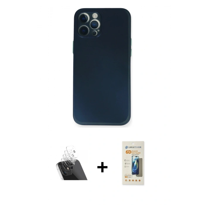 MARSİLYAN™- iPhone 12 Pro Kılıf Yadigar Yansıma Serisi - Siyah 6D Mat Seramik Hayalet Nano Ekran Koruyucu + Kamera Lens Koruma Cam - SF