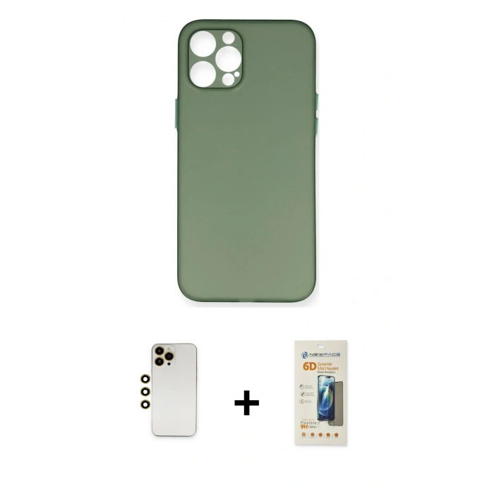 MARSİLYAN™- iPhone 12 Pro Kılıf Yadigar Yansıma Serisi - Siyah 6D Mat Seramik Hayalet Nano Ekran Koruyucu + Shine Kamera Lens - GD