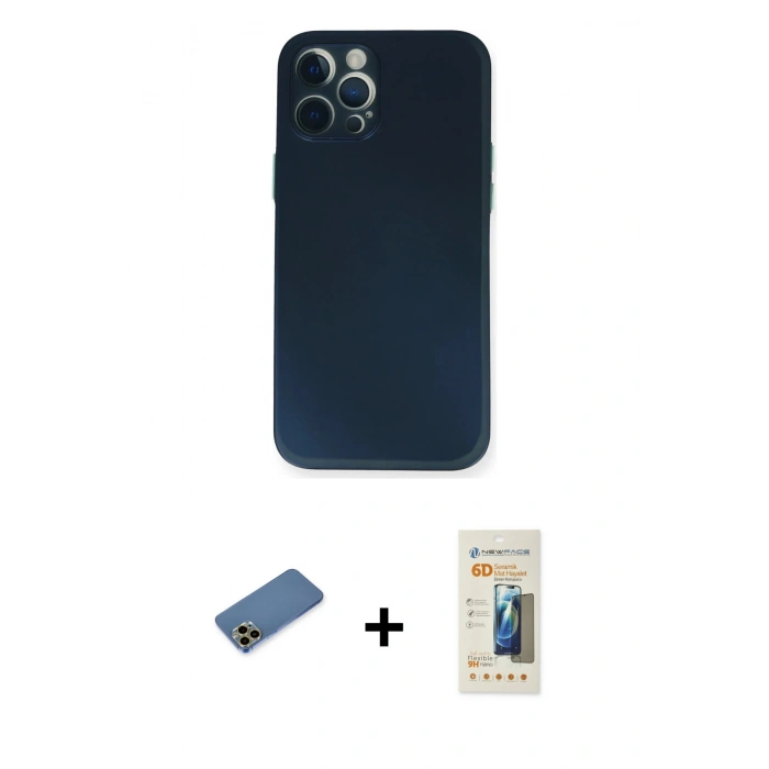 MARSİLYAN™- iPhone 12 Pro Kılıf Yadigar Yansıma Serisi - Siyah 6D Mat Seramik Hayalet Nano Ekran Koruyucu + Shine Kamera Lens Koruma Cam - GD
