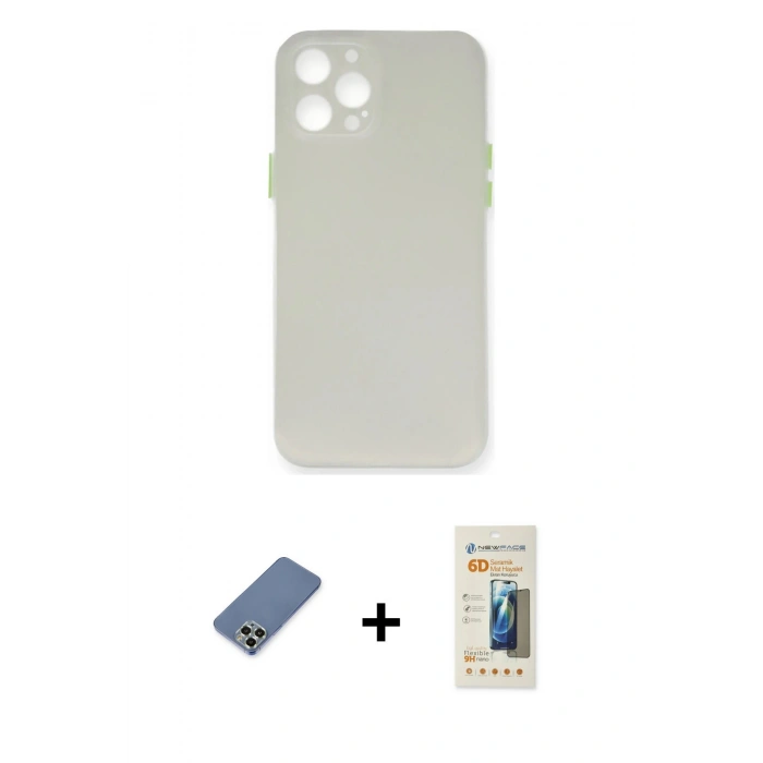 MARSİLYAN™- iPhone 12 Pro Kılıf Yadigar Yansıma Serisi - Siyah 6D Mat Seramik Hayalet Nano Ekran Koruyucu + Metal Kamera Lens Koruma Cam - AKYL