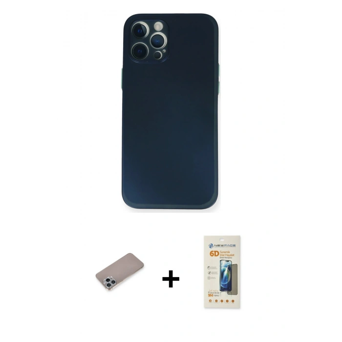 MARSİLYAN™- iPhone 12 Pro Kılıf Yadigar Yansıma Serisi - Siyah 6D Mat Seramik Hayalet Nano Ekran Koruyucu + Shine Kamera Lens Koruma Cam - SABE