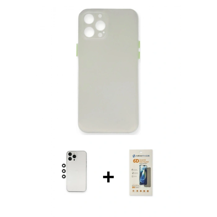 MARSİLYAN™- iPhone 12 Pro Kılıf Yadigar Yansıma Serisi - Siyah 6D Mat Seramik Hayalet Nano Ekran Koruyucu + Shine Kamera Lens - GS