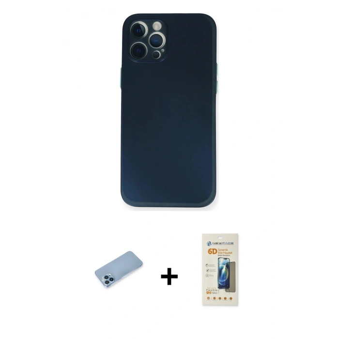 MARSİLYAN™- iPhone 12 Pro Kılıf Yadigar Yansıma Serisi - Siyah 6D Mat Seramik Hayalet Nano Ekran Koruyucu + Shine Kamera Lens Koruma Cam - MI