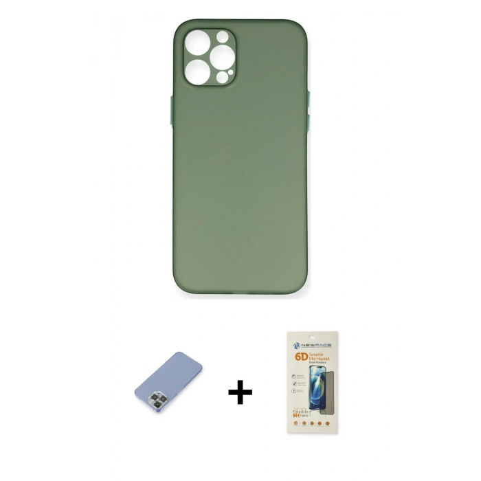MARSİLYAN™- iPhone 12 Pro Kılıf Yadigar Yansıma Serisi - Siyah 6D Mat Seramik Hayalet Nano Ekran Koruyucu + Metal Kamera Lens Koruma Cam - KUYL
