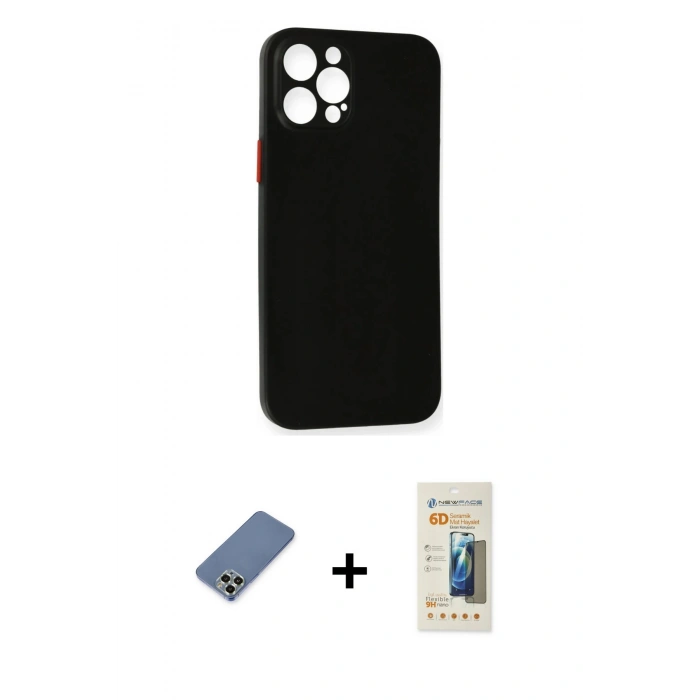 MARSİLYAN™- iPhone 12 Pro Kılıf Yadigar Yansıma Serisi - Siyah 6D Mat Seramik Hayalet Nano Ekran Koruyucu + Metal Kamera Lens Koruma Cam - AKYL
