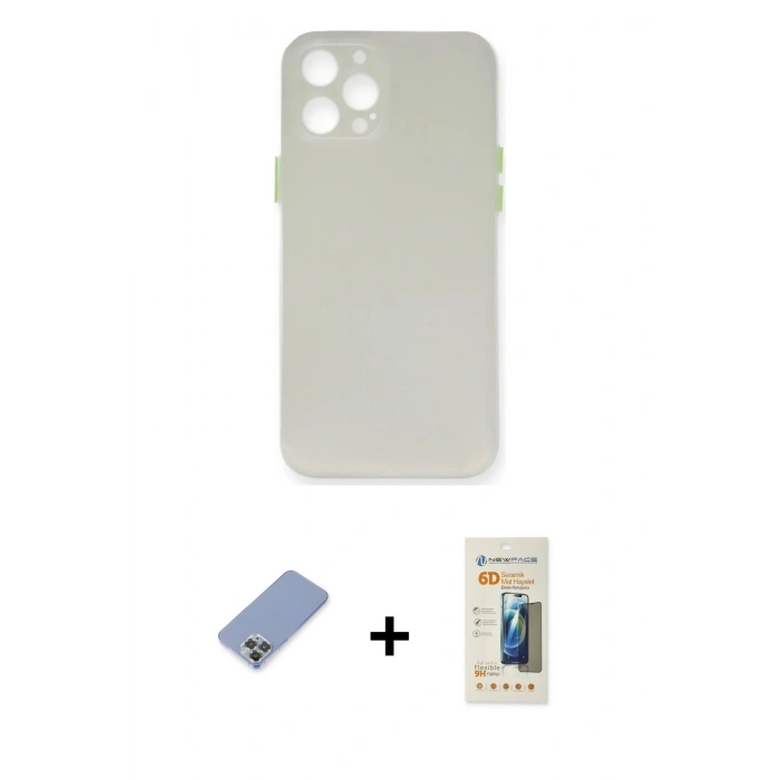 MARSİLYAN™- iPhone 12 Pro Kılıf Yadigar Yansıma Serisi - Siyah 6D Mat Seramik Hayalet Nano Ekran Koruyucu + Metal Kamera Lens Koruma Cam - KUYL