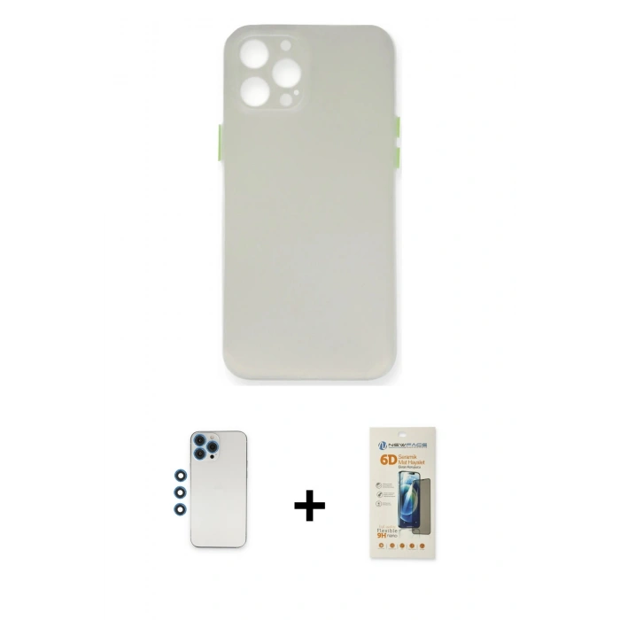 MARSİLYAN™- iPhone 12 Pro Kılıf Yadigar Yansıma Serisi - Siyah 6D Mat Seramik Hayalet Nano Ekran Koruyucu + Shine Kamera Lens - MI