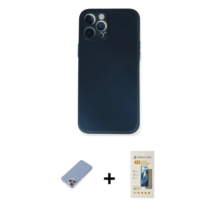 MARSİLYAN™- iPhone 12 Pro Kılıf Yadigar Yansıma Serisi - Siyah 6D Mat Seramik Hayalet Nano Ekran Koruyucu + Metal Kamera Lens Koruma Cam - KUYL