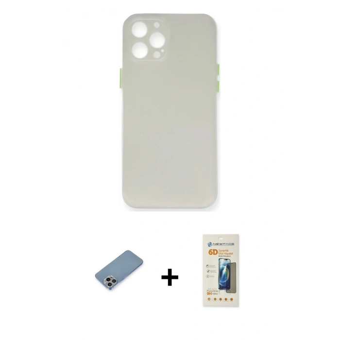 MARSİLYAN™- iPhone 12 Pro Kılıf Yadigar Yansıma Serisi - Siyah 6D Mat Seramik Hayalet Nano Ekran Koruyucu + Shine Kamera Lens Koruma Cam - GI