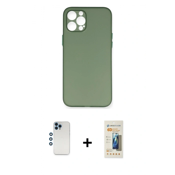 MARSİLYAN™- iPhone 12 Pro Kılıf Yadigar Yansıma Serisi - Siyah 6D Mat Seramik Hayalet Nano Ekran Koruyucu + Shine Kamera Lens - MI
