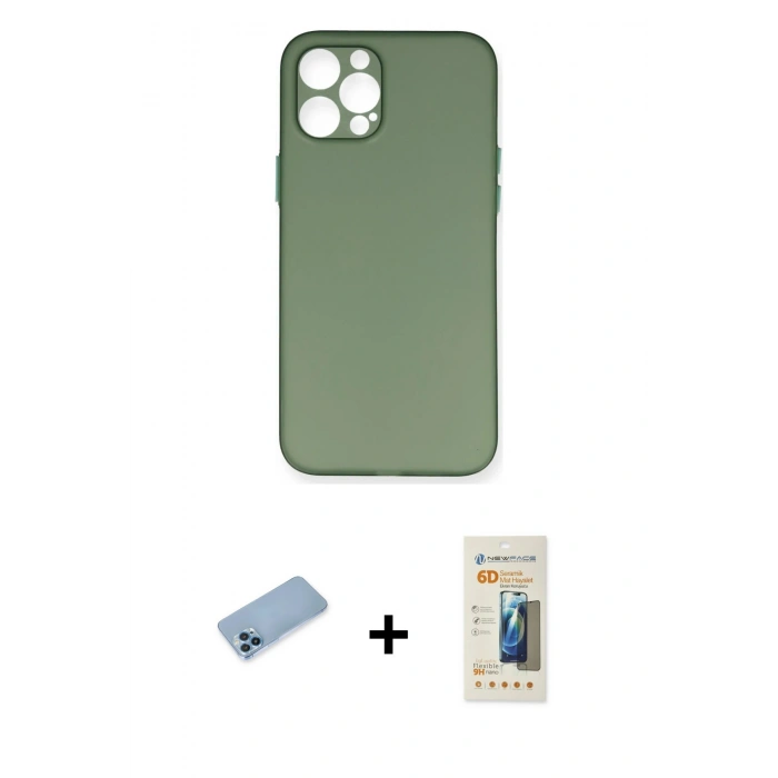 MARSİLYAN™- iPhone 12 Pro Kılıf Yadigar Yansıma Serisi - Siyah 6D Mat Seramik Hayalet Nano Ekran Koruyucu + Shine Kamera Lens Koruma Cam - MI