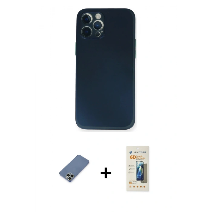 MARSİLYAN™- iPhone 12 Pro Kılıf Yadigar Yansıma Serisi - Siyah 6D Mat Seramik Hayalet Nano Ekran Koruyucu + Metal Kamera Lens Koruma Cam - AKYL