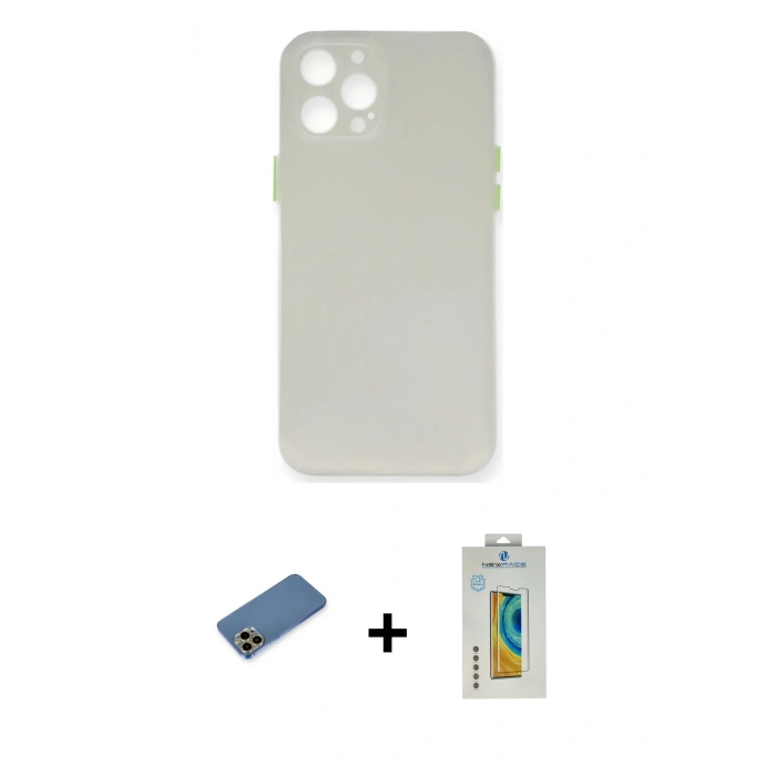 MARSİLYAN™- iPhone 12 Pro Kılıf Yadigar Yansıma Serisi - Siyah Polymer Nano Ekran Koruyucu + Gold Shine Kamera Lens Koruma Cam