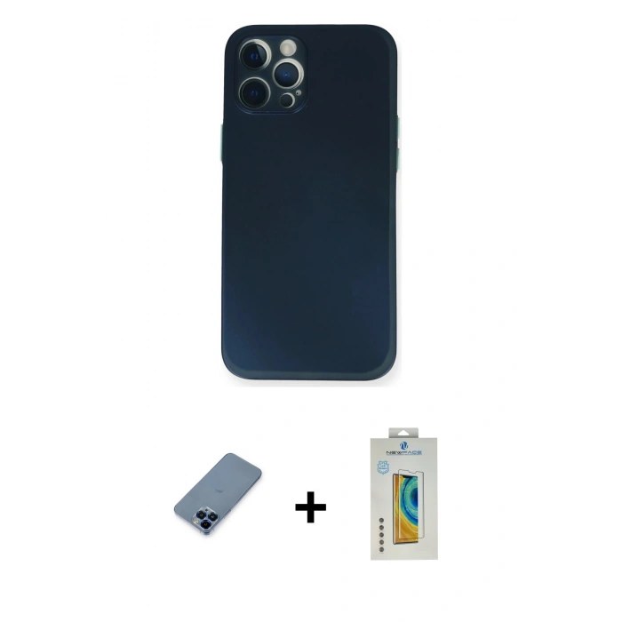 MARSİLYAN™- iPhone 12 Pro Kılıf Yadigar Yansıma Serisi - Siyah Polymer Nano Ekran Koruyucu + Metal Kamera Lens Koruma Cam - MI