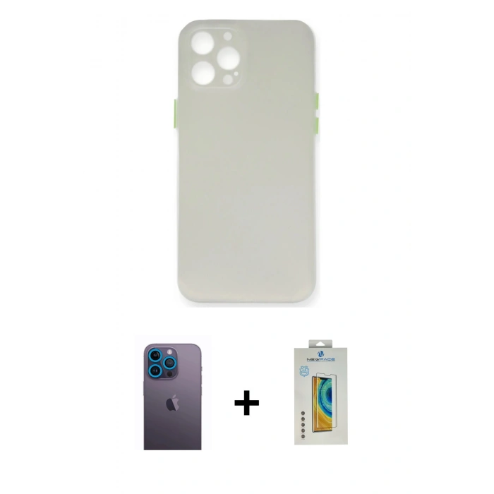 MARSİLYAN™- iPhone 12 Pro Kılıf Yadigar Yansıma Serisi - Siyah Polymer Nano Ekran Koruyucu + Neon Fosforlu Kamera Lens - MI