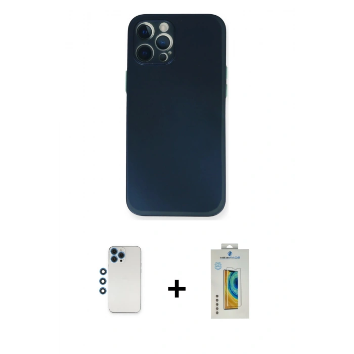 MARSİLYAN™- iPhone 12 Pro Kılıf Yadigar Yansıma Serisi - Siyah Polymer Nano Ekran Koruyucu + Shine Kamera Lens - MI