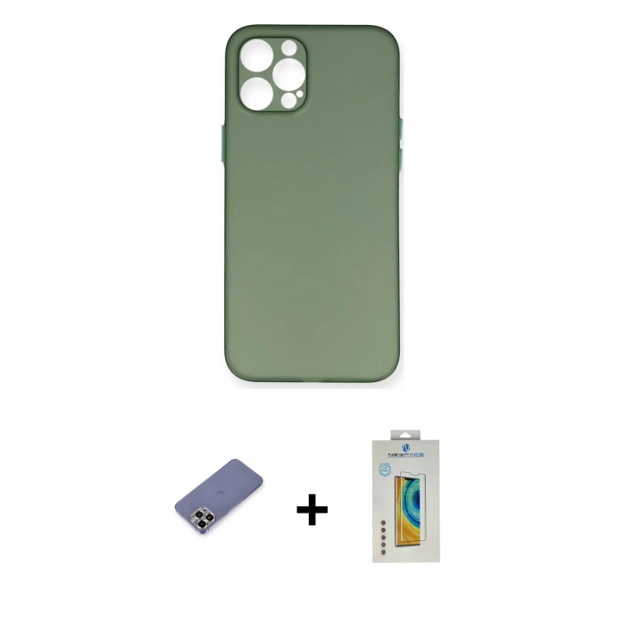 MARSİLYAN™- iPhone 12 Pro Kılıf Yadigar Yansıma Serisi - Siyah Polymer Nano Ekran Koruyucu + Metal Kamera Lens Koruma Cam - GD