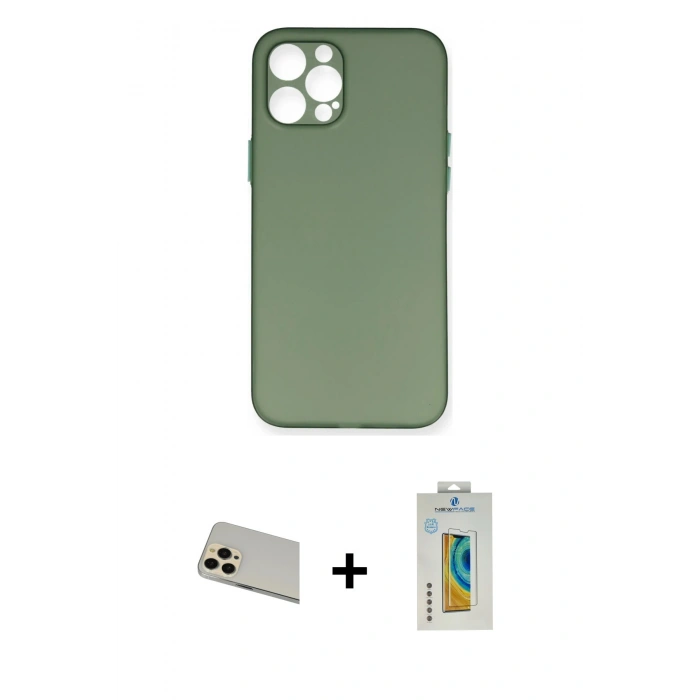 MARSİLYAN™- iPhone 12 Pro Kılıf Yadigar Yansıma Serisi - Siyah Polymer Nano Ekran Koruyucu + Rainbow Kamera Lens Koruma Cam - GD