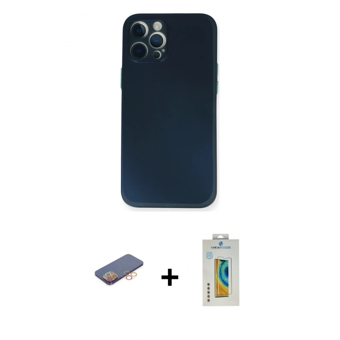 MARSİLYAN™- iPhone 12 Pro Kılıf Yadigar Yansıma Serisi - Siyah Polymer Nano Ekran Koruyucu + Renkli Kamera Lens Koruma Cam - TU