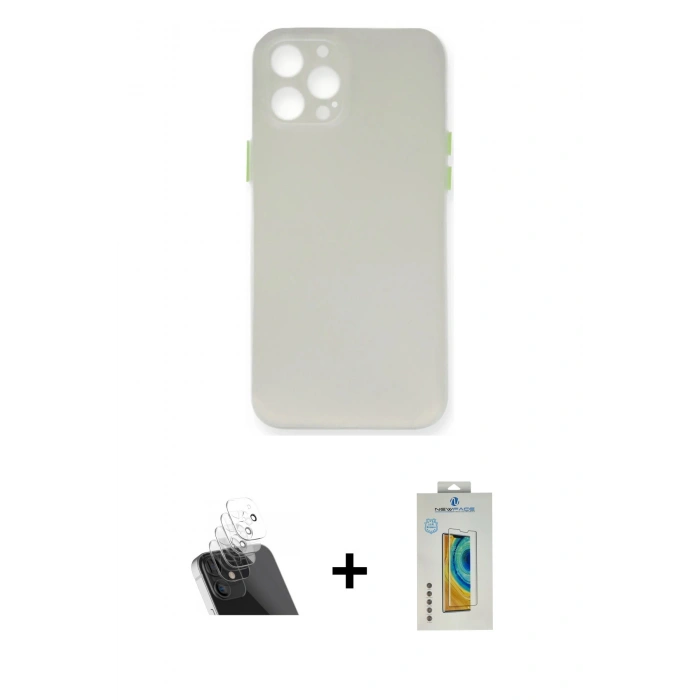 MARSİLYAN™- iPhone 12 Pro Kılıf Yadigar Yansıma Serisi - Siyah Polymer Nano Ekran Koruyucu + Kamera Lens Koruma Cam - SF
